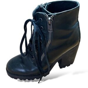 ASH Black Genuine Leather Poker Lace Up Motorcycle Ankle Combat Boot  Sz 9